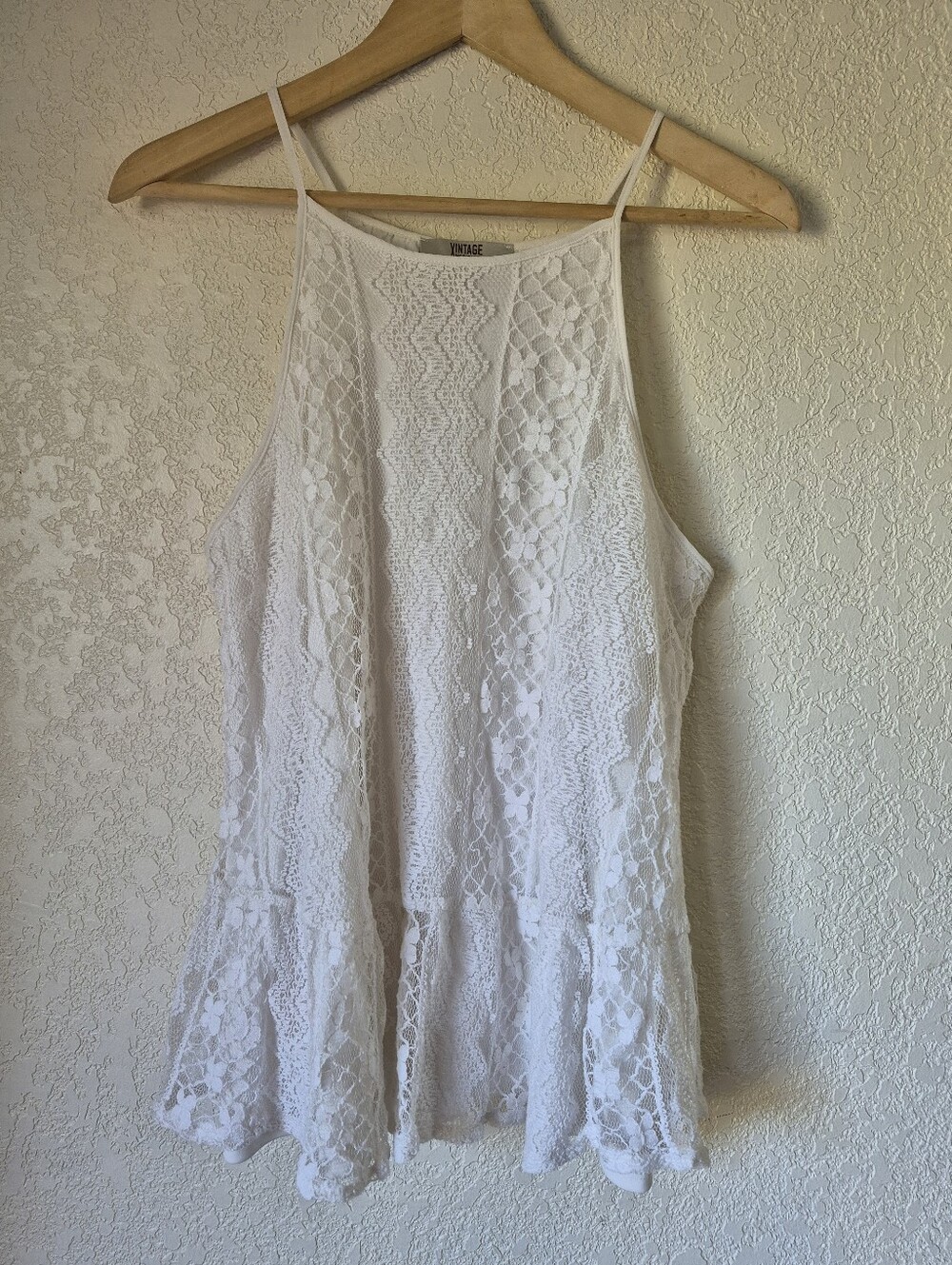 Vintage America White Lace Peplum Tank Womens Size XL